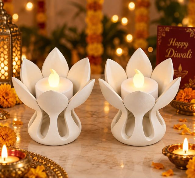 Lotus Tea Light Holder in White