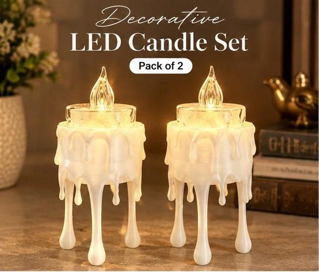 Melting Candle LED Holder (Set of 2) in White