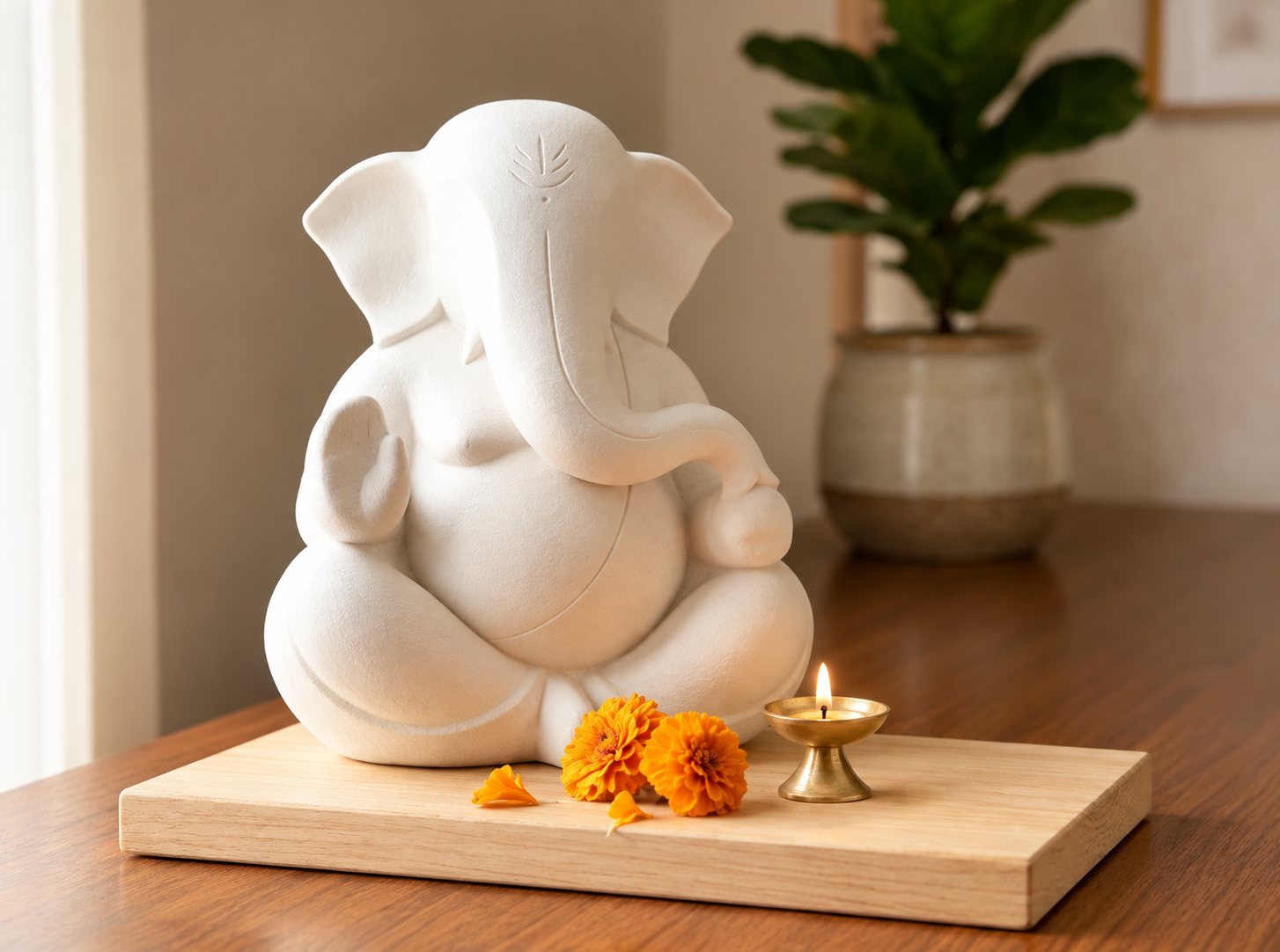 Minimalist White Ganesha Idol in White
